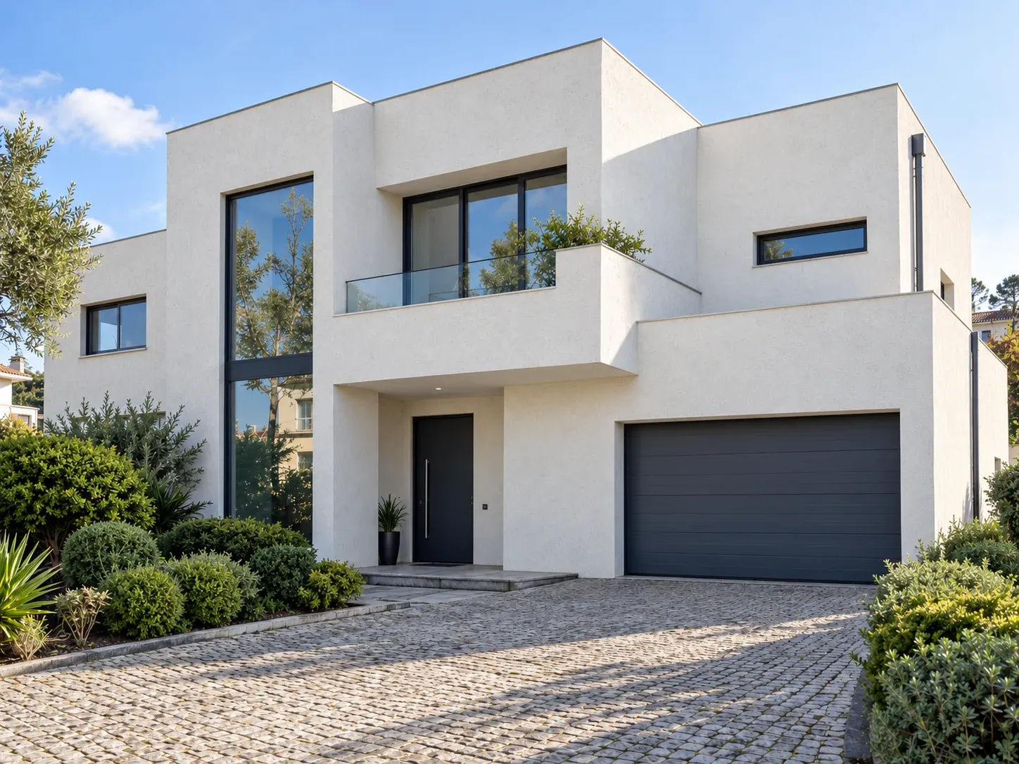Fachada de moradia moderna com acabamento exterior uniforme