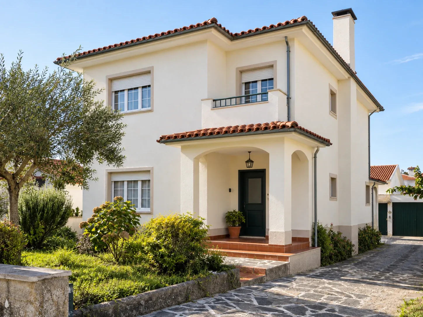 Fachada de moradia com o reboco reabilitado e pintura exterior